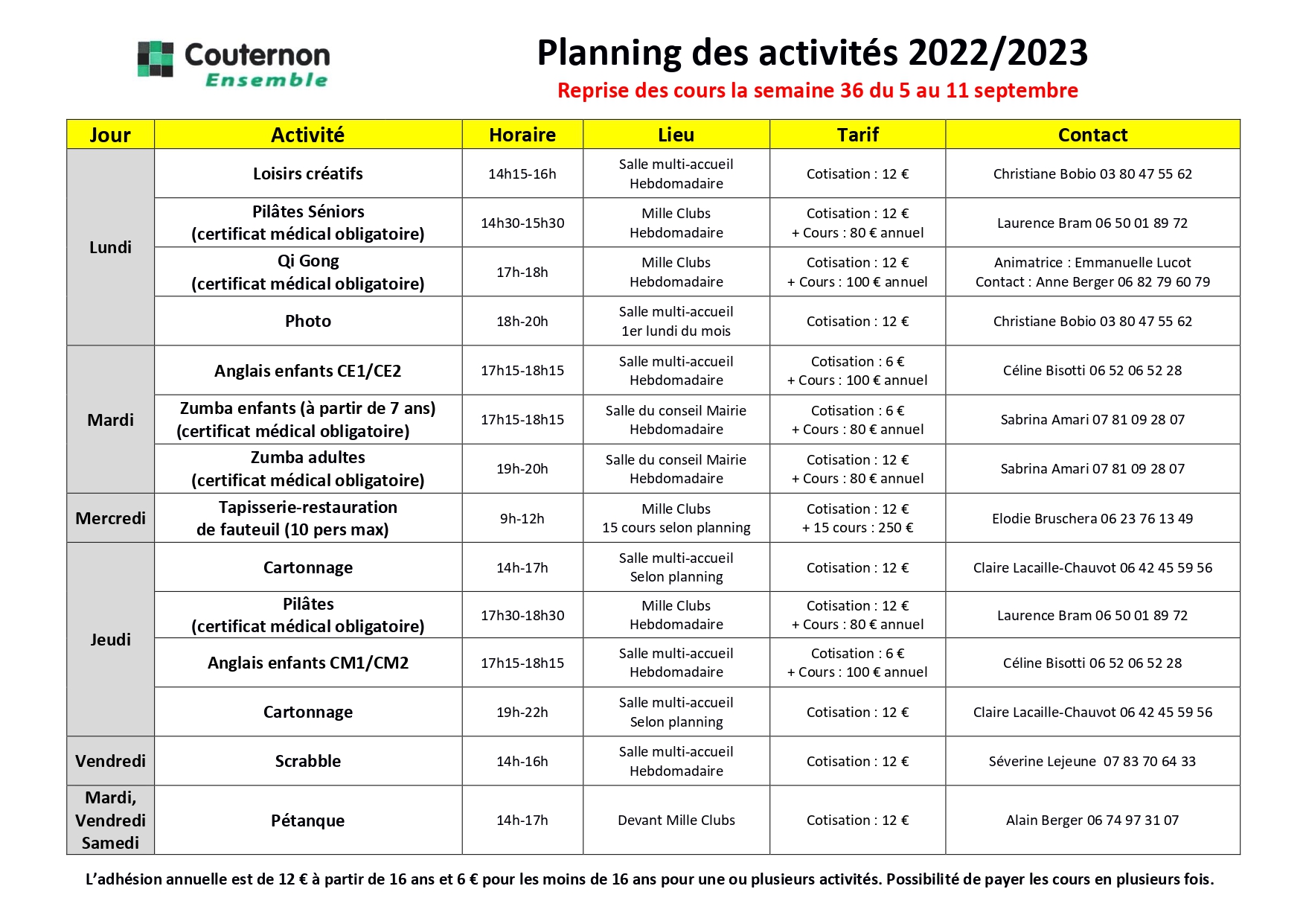 Planning Couternon Ensemble 2022 2023